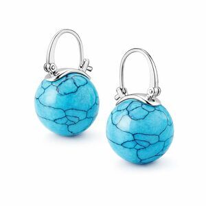 Genuine Turquoise Dangle Earrings for Women, Silver Plated Leverback Drop